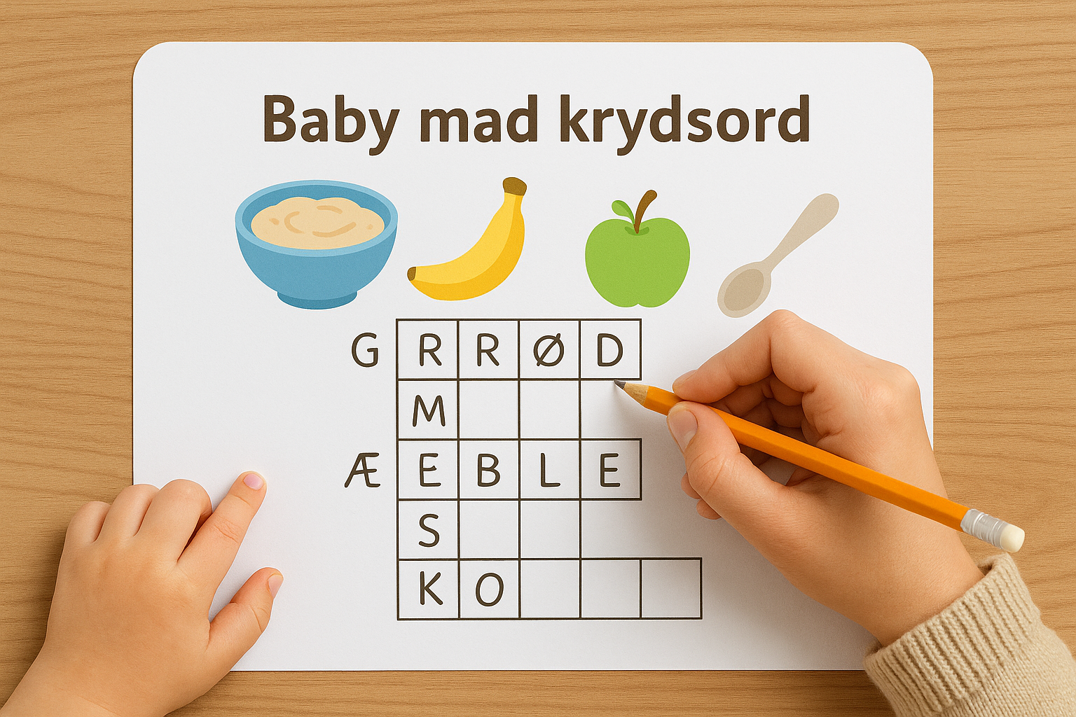 Baby mad krydsord - print-selv opgaver og ordlister