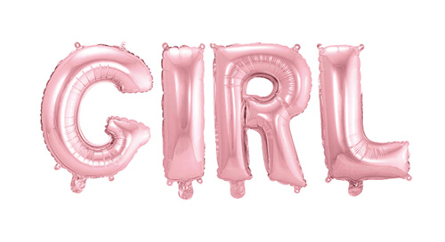 lyserød balloner former ordet girl
