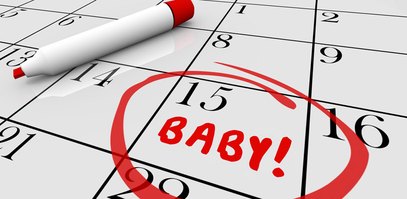 kalender med markering af babys ankomst